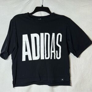 Adidas Bold Black Tee with White Logo Adidas Black Cropped T-Shirt Size‎ Medium